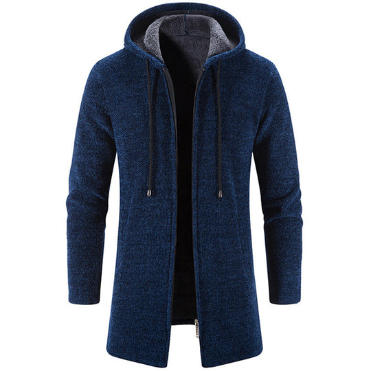 Herren langer Kapuzenstrickmantel mit Teddyfutter, durchgehendem Reißverschluss und seitlichen Eingrifftaschen Shop Nory