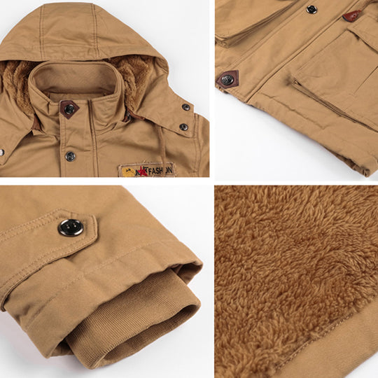 Herren winddichte Multifunktions‑Fieldjacke aus Canvas mit wärmender Teddyplüsch‑Innenlage und verstellbarem Kordzug Shop Nory