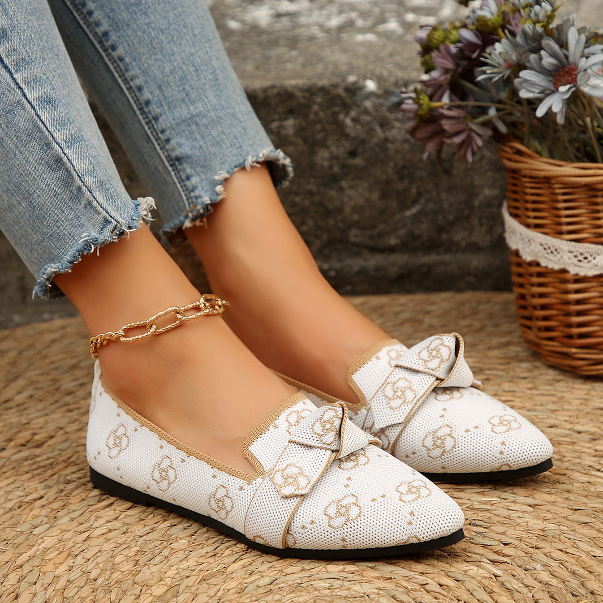 Damen Ballerinas mit modischem Streifendesign und charmantem Schleifenakzent Shopnory