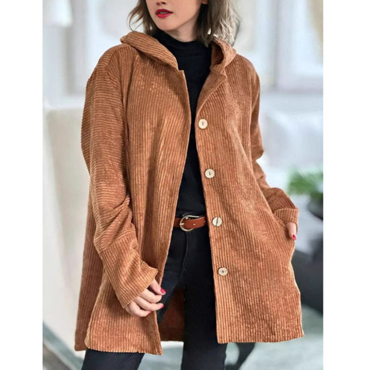 Damen Langer Kapuzen-Strickcardigan mit Rippenstruktur, Knopfleiste und Seitentaschen Shop Nory