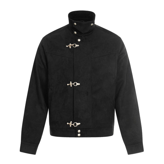 Herren Kurz geschnittener Veloursleder-Blouson mit Stehkragen, Zierstickerei und Knebelverschluss Shop Nory
