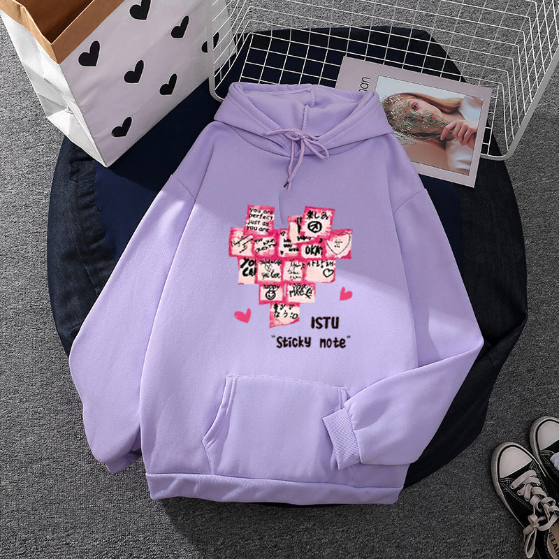 Damen nan Kapuzenpullover mit Sticky-Note Grafik, Kängurutasche und weichem Fleecefutter Shop Nory