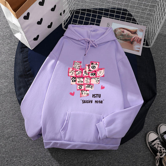 Damen nan Kapuzenpullover mit Sticky-Note Grafik, Kängurutasche und weichem Fleecefutter Shop Nory