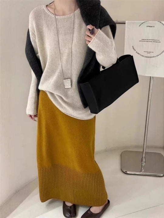 Damen Leichter Oversize-Feinstrickpullover mit Rundhals, dezentem Sheer-Effekt und gerundetem Saum Shop Nory