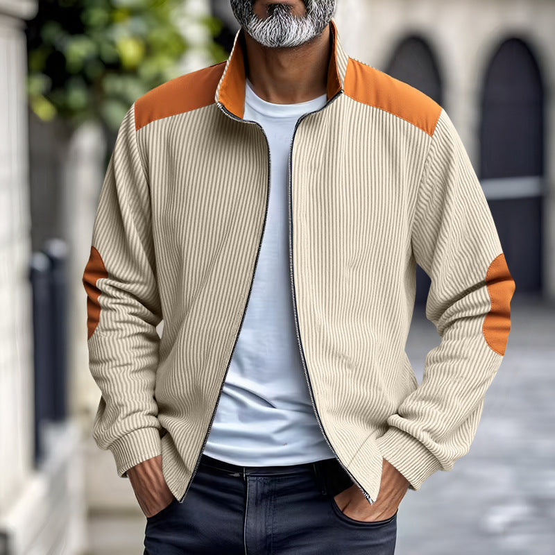 Herren Sportliche Zip-Jacke mit Rippenstruktur und Kontrastärmel