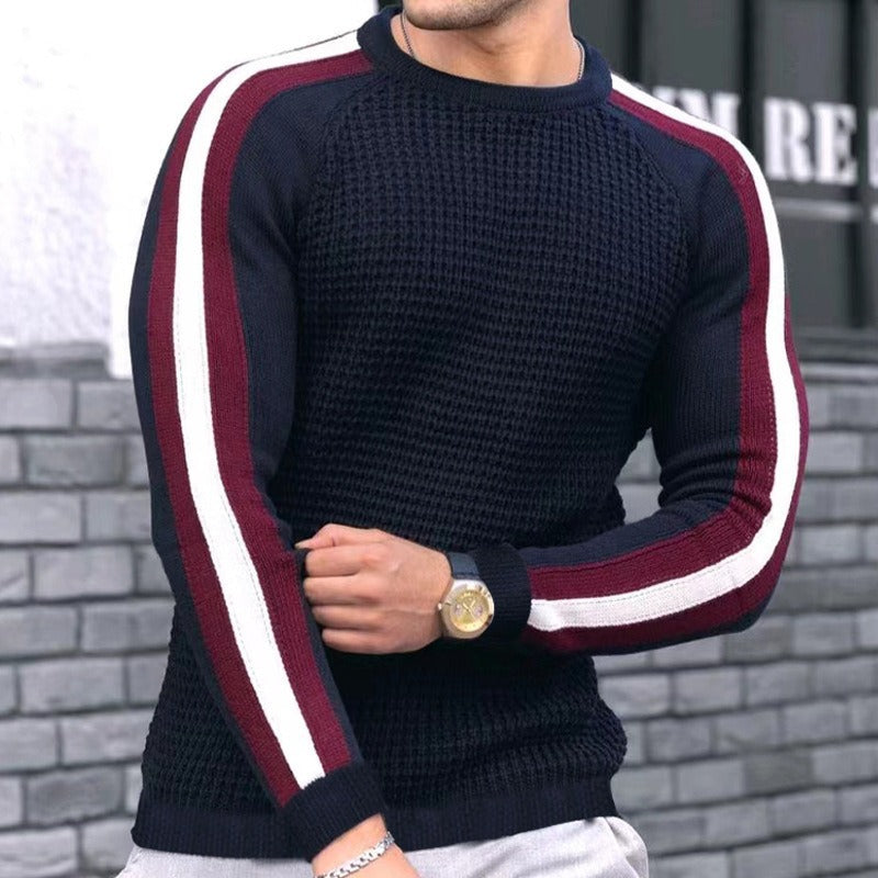 Herren Strukturstrick-Pullover mit Raglanärmeln und Kontraststreifen Shop Nory
