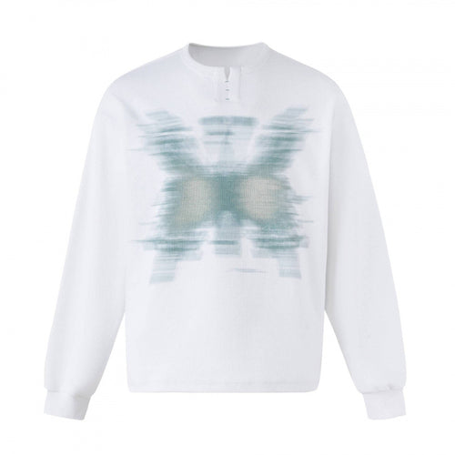 Unisex Oversize-Sweatshirt mit Henley-Ausschnitt und verschwommenem Schmetterlings-Print Shop Nory