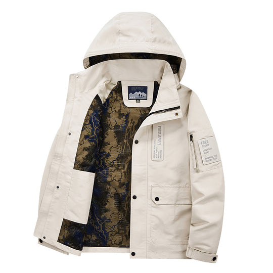 Herren Kapuzen-Fieldjacke mit Camouflage-Netzfutter und wasserabweisender Utility-Außenlage Shop Nory