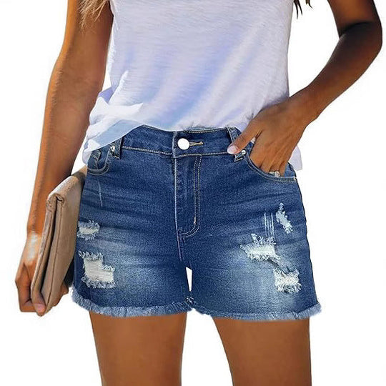 Damen Destroyed Denim-Shorts mit fransigen Säumen und lässigem Schnitt