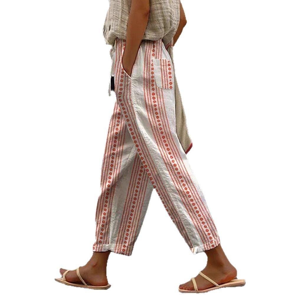 Damen Weite Leinenhose mit handgewShopnorytem Muster