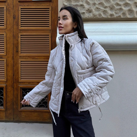 Damen Kurz geschnittene gesteppte Wattierte Jacke mit Stehkragen Shop Nory