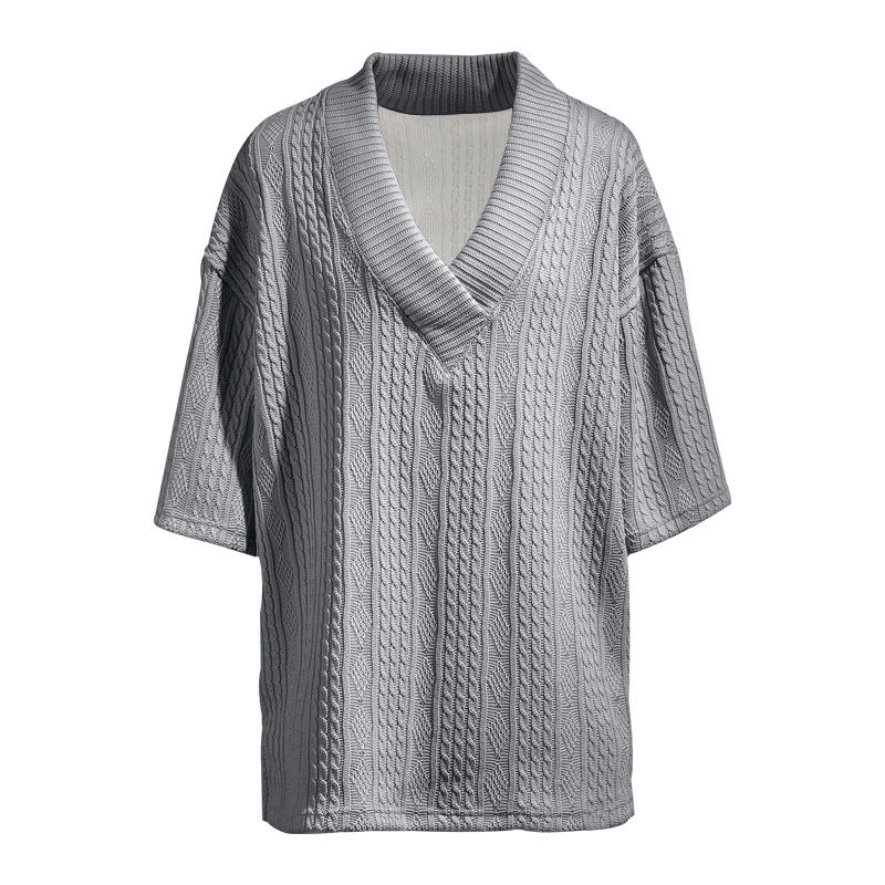 Damen Oversized Kurzarm-Strickpullover mit tiefem V‑Ausschnitt und Zopfmuster Shop Nory