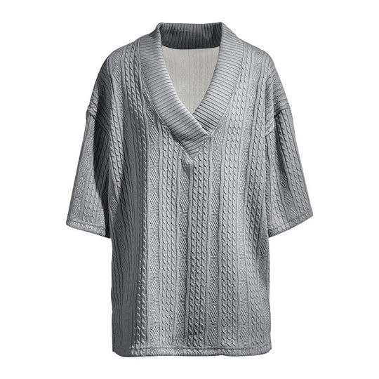 Damen Oversized Kurzarm-Strickpullover mit tiefem V‑Ausschnitt und Zopfmuster Shop Nory