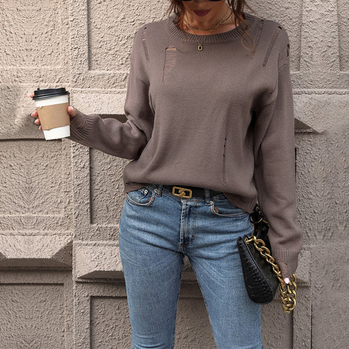 Damen Oversize-Feinstrickpullover mit dezenten Destroyed-Details Shop Nory