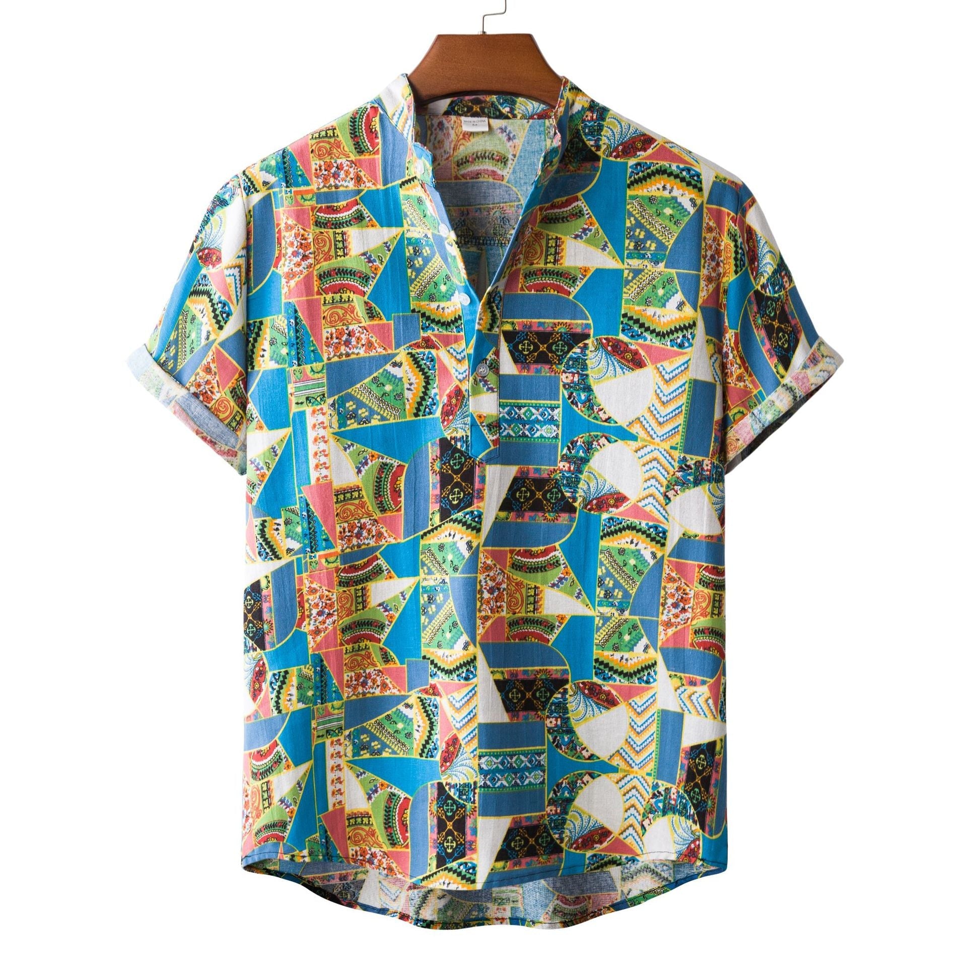 Herren Kurzarmhemd mit auffälligem Patchwork-Muster
