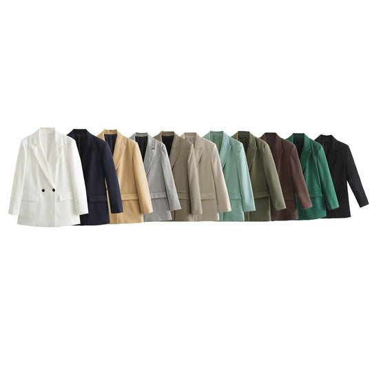 Damen Doppelreihiger Longblazer mit weitem Schalkragen und Pattentaschen Shop Nory