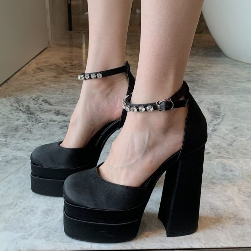 Damen Blockabsatz Plateau Schuhe mit verstellbarem Riemen