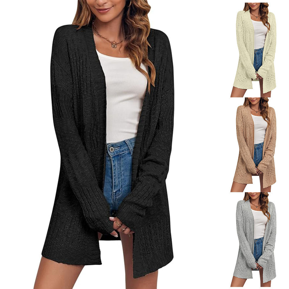 Damen Offener Strickcardigan mit Ajourmuster und lässiger Longline-Silhouette Shop Nory