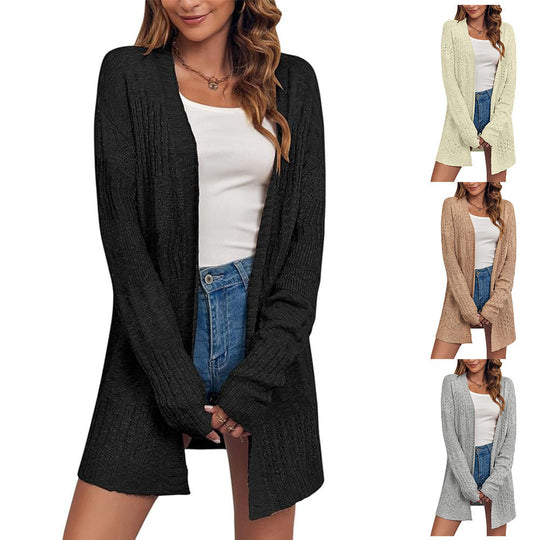 Damen Offener Strickcardigan mit Ajourmuster und lässiger Longline-Silhouette Shop Nory