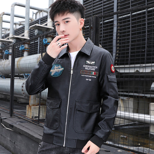 Herren Aviator‑Bomberjacke im Military‑Style mit großem Rückenpatch und Ärmeltasche Shop Nory
