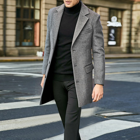Herren Eleganter Wollmantel mit tailliertem City-Schnitt, Notch‑Revers und Pattentaschen Shop Nory