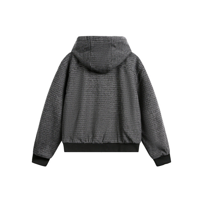 Unisex Kurz geschnittener Kapuzen-Blousonjacke im Strukturmix mit Knebelverschluss und Rippbündchen Shop Nory