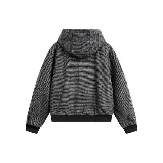 Unisex Kurz geschnittener Kapuzen-Blousonjacke im Strukturmix mit Knebelverschluss und Rippbündchen Shop Nory