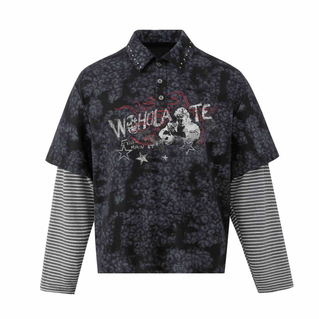 Herren Lagenlook-Polo mit Nietenkragen und gestreiften Einsatzärmeln Shop Nory
