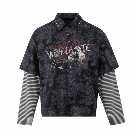 Herren Lagenlook-Polo mit Nietenkragen und gestreiften Einsatzärmeln Shop Nory