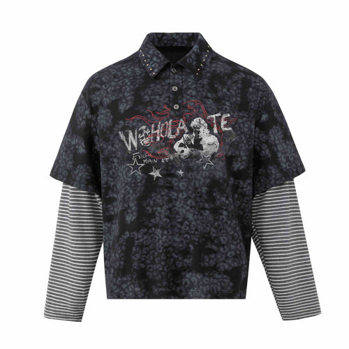 Herren Lagenlook-Polo mit Nietenkragen und gestreiften Einsatzärmeln Shop Nory