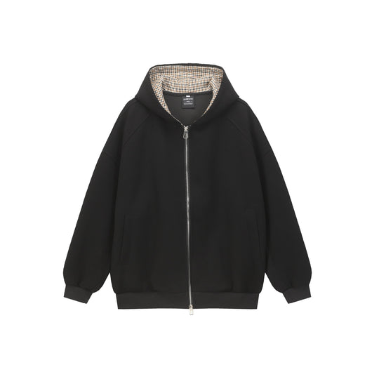 Unisex Oversize Kapuzenjacke mit Zweiwege-Reißverschluss und kariert gefütterter Kapuze Shop Nory