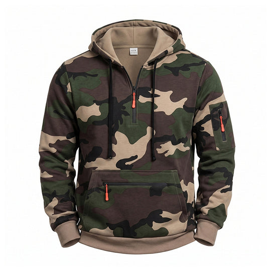 Herren Kapuzenpullover Camouflage mit Fleecefutter, Halbzip und Reißverschlusstaschen Shop Nory
