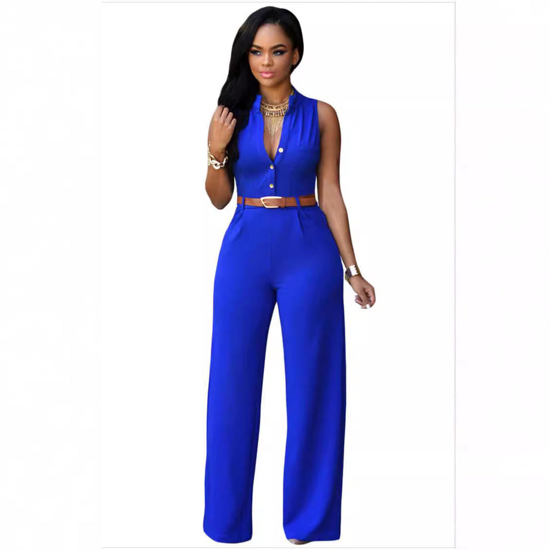 Damen Eleganter Jumpsuit mit Gürtel und Knopfdetail