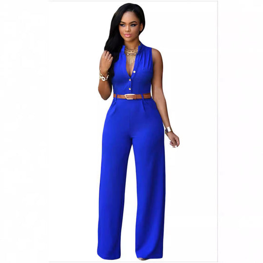 Damen Eleganter Jumpsuit mit Gürtel und Knopfdetail