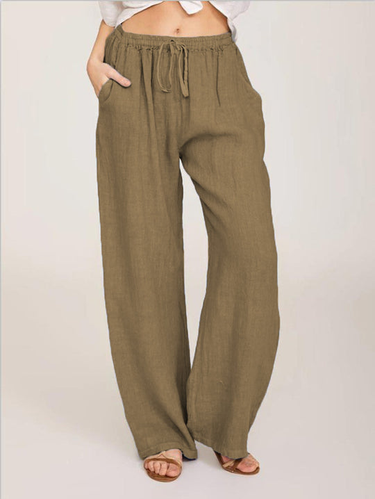 Damen luftige Palazzo-Hose mit Tunnelzugbund, elastischem Taillenabschluss und seitlichen Eingrifftaschen Shop Nory