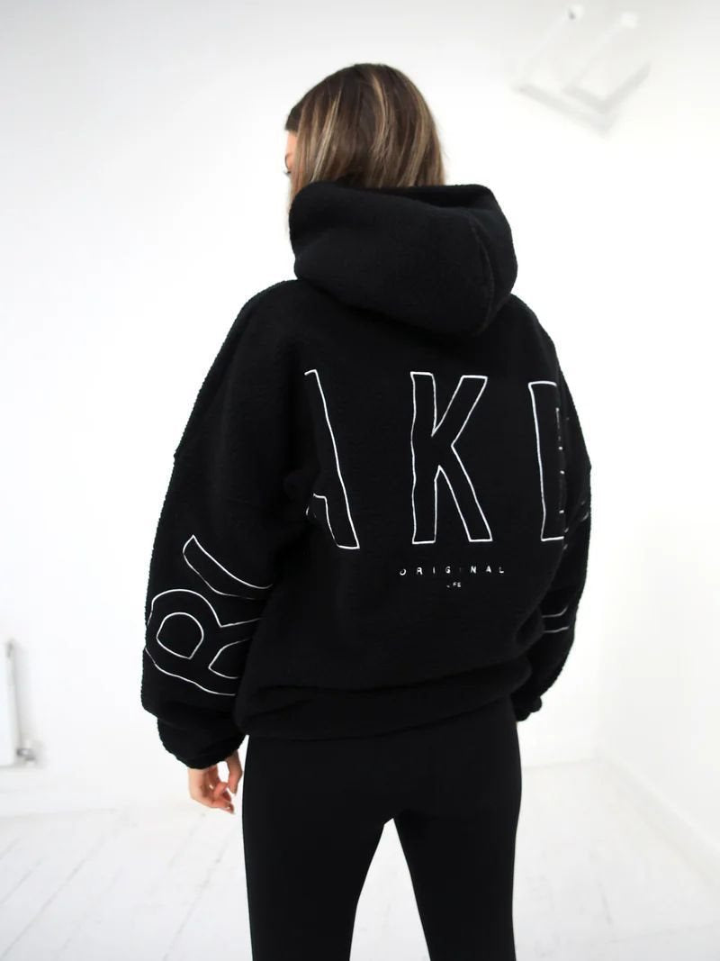 Damen Oversize Teddy-Fleece-Hoodie mit Logostickerei Shop Nory