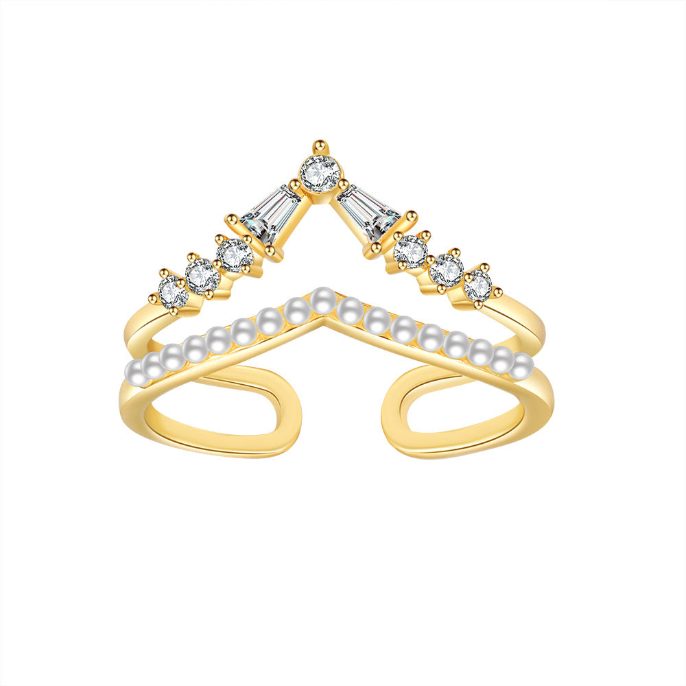 Damen eleganter und funkelnder Ring mit Perlen und Zirkonia Shop Nory