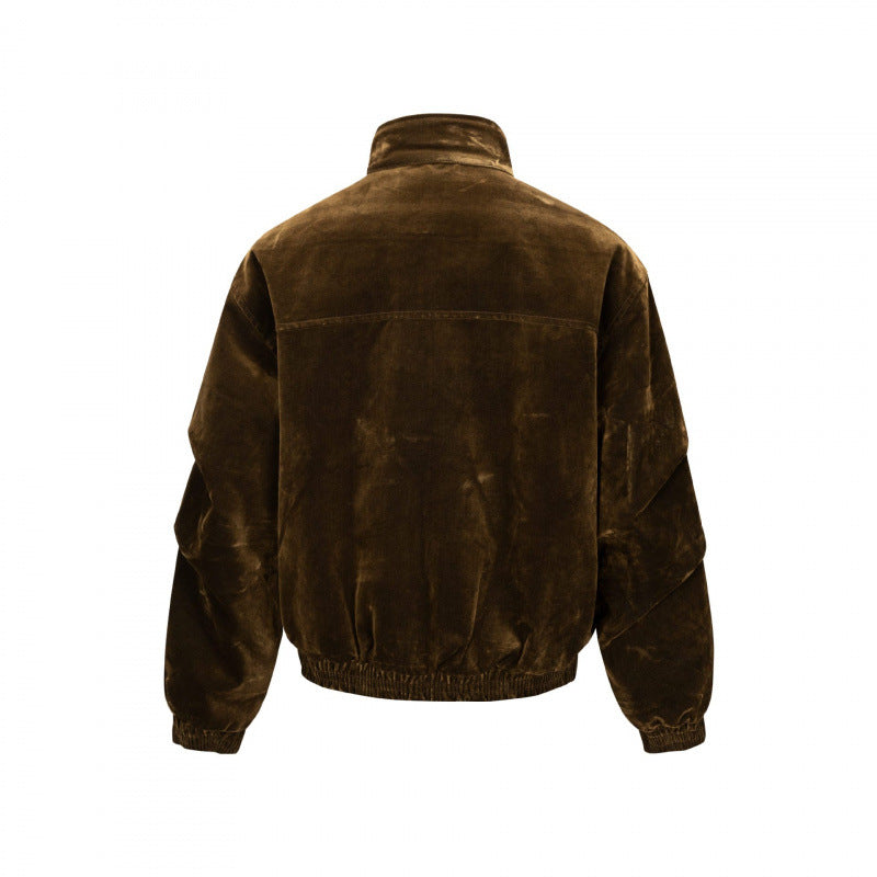 Herren Samtvelours-Bomberjacke mit Stehkragen, verdeckter Druckknopfleiste und elastischem Saum Shop Nory