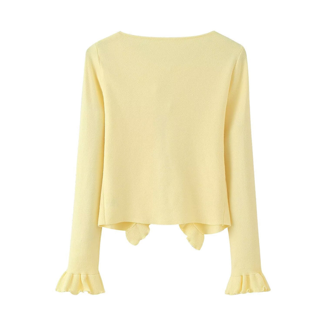 Damen Strickjacke mit Rüschen und Bändern Shopnory