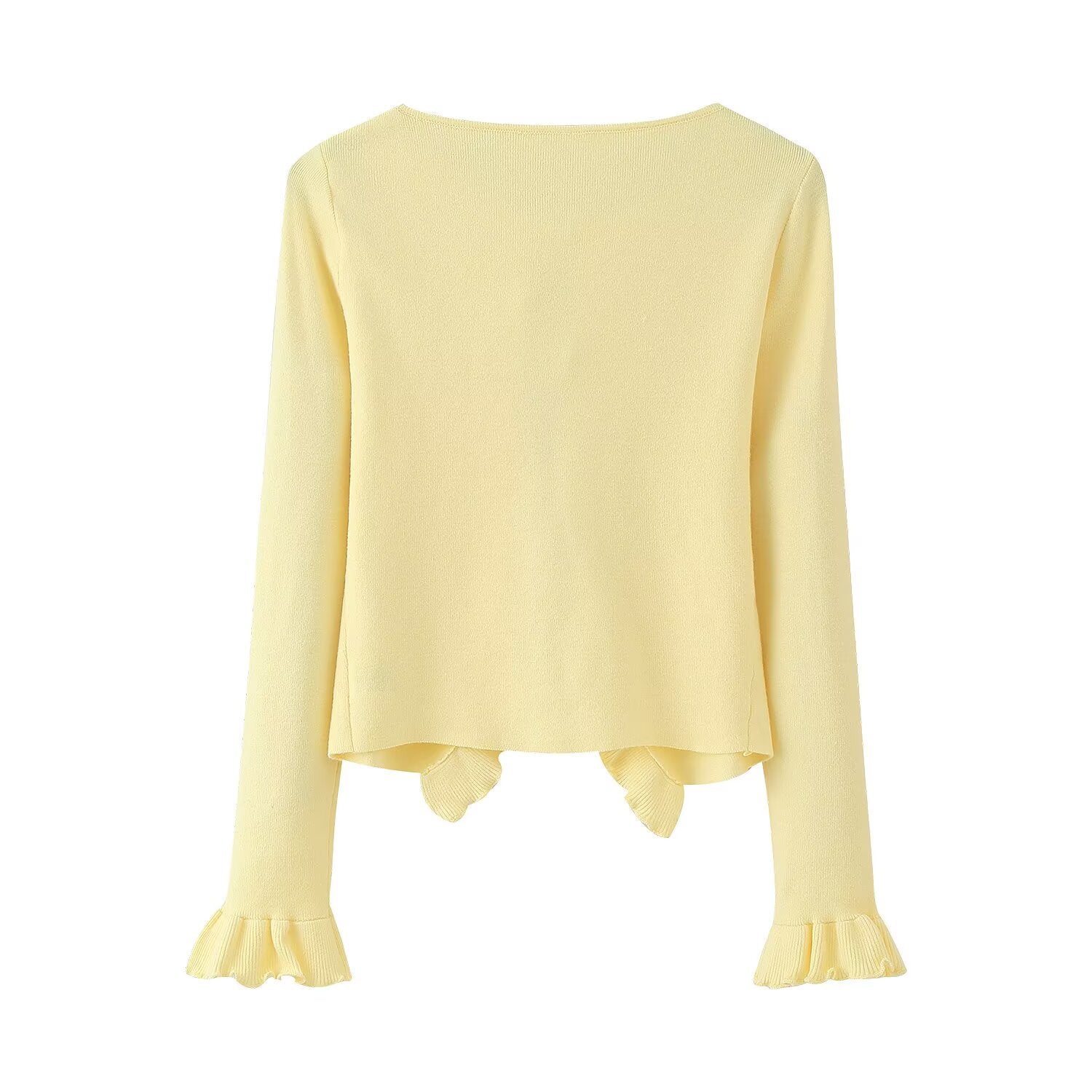 Damen Strickjacke mit Rüschen und Bändern Shopnory