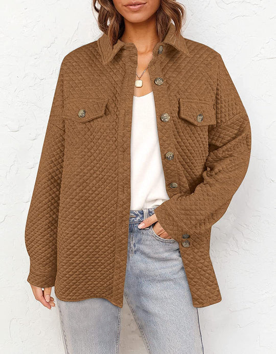 Damen Stepp Übergangshemdjacke mit Oversize Schnitt Brustpatten und Knopfleiste Shop Nory