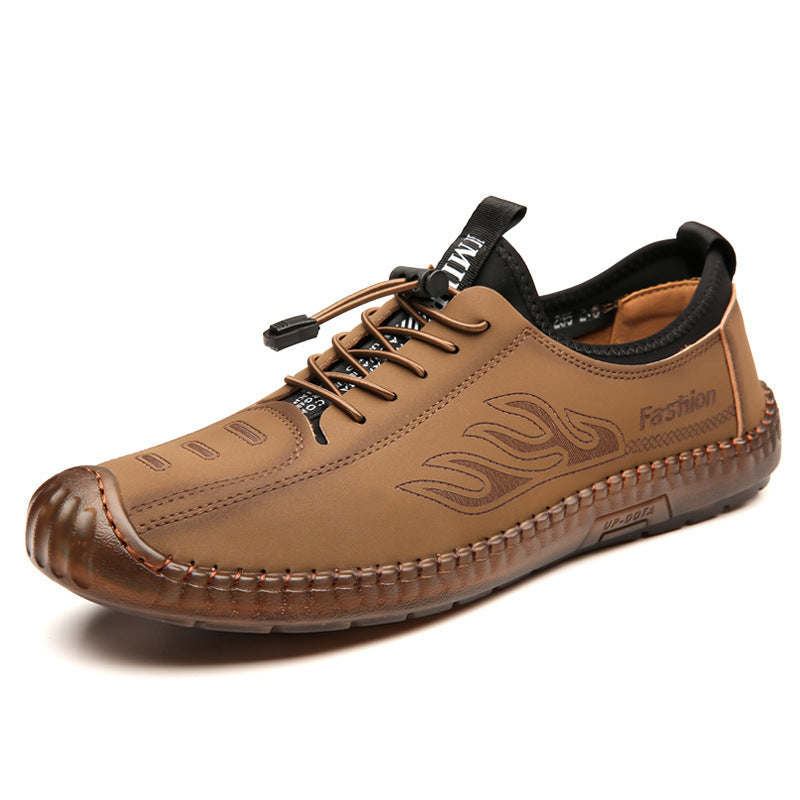 Herren Casual-Mokassin-Sneaker mit elastischer Schnellzug-Schnürung, gesticktem Flammenmotiv und genähter Gummilaufsohle Shop Nory