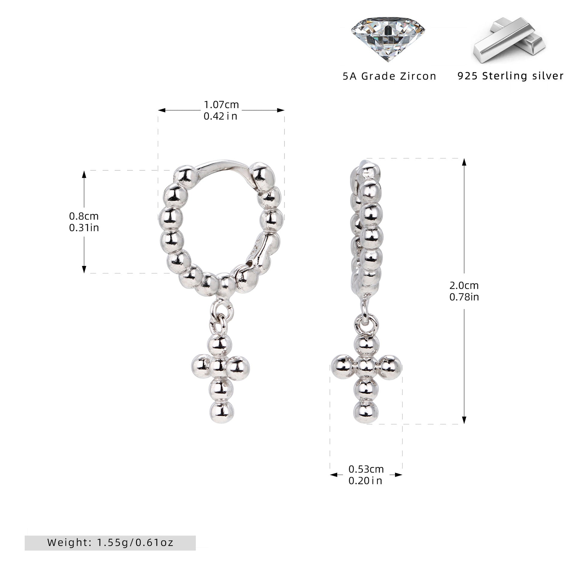 Damen Creolen Ohrringe mit Kreuzdesign aus 925 Sterling Silber Shop Nory
