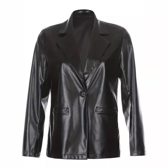 Damen Oversize-Blazer in Lederoptik mit strukturierten Schultern Shop Nory