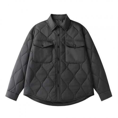 Unisex Gepolsterte gesteppte Hemdjacke mit Pattentaschen und abgerundetem Saum Shop Nory