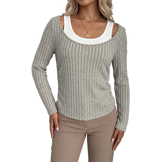 Damen Bequemer Rippenpullover mit V-Ausschnitt Shop Nory