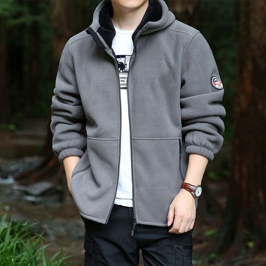Herren Outdoor-Fleecejacke mit Kapuze, durchgehendem Reißverschluss und Reißverschlusstaschen Shop Nory