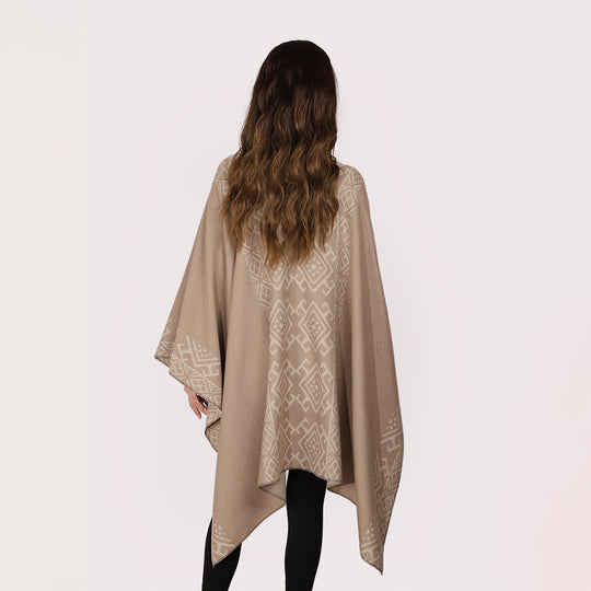 Damen Reversibler Wollmix-Cape mit Bindeschlaufe und feinem Jacquardmuster Shop Nory