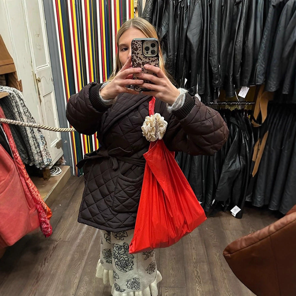 Damen Wickel-Steppjacke mit Taillenbindegürtel und Schalkragen Shop Nory