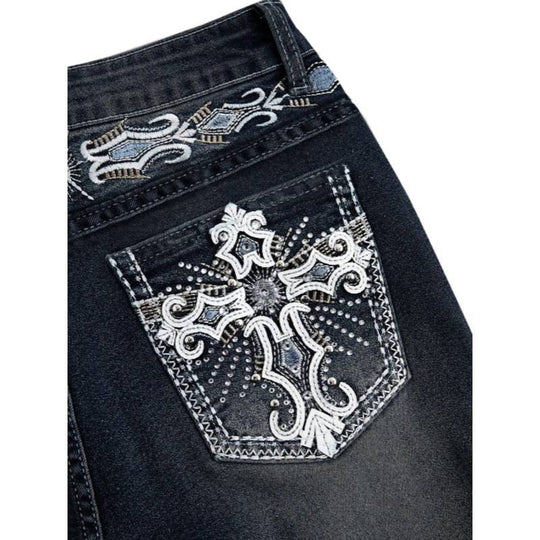 Damen Bootcut Jeans mit aufwendigen Stickereien und hohem Bund
